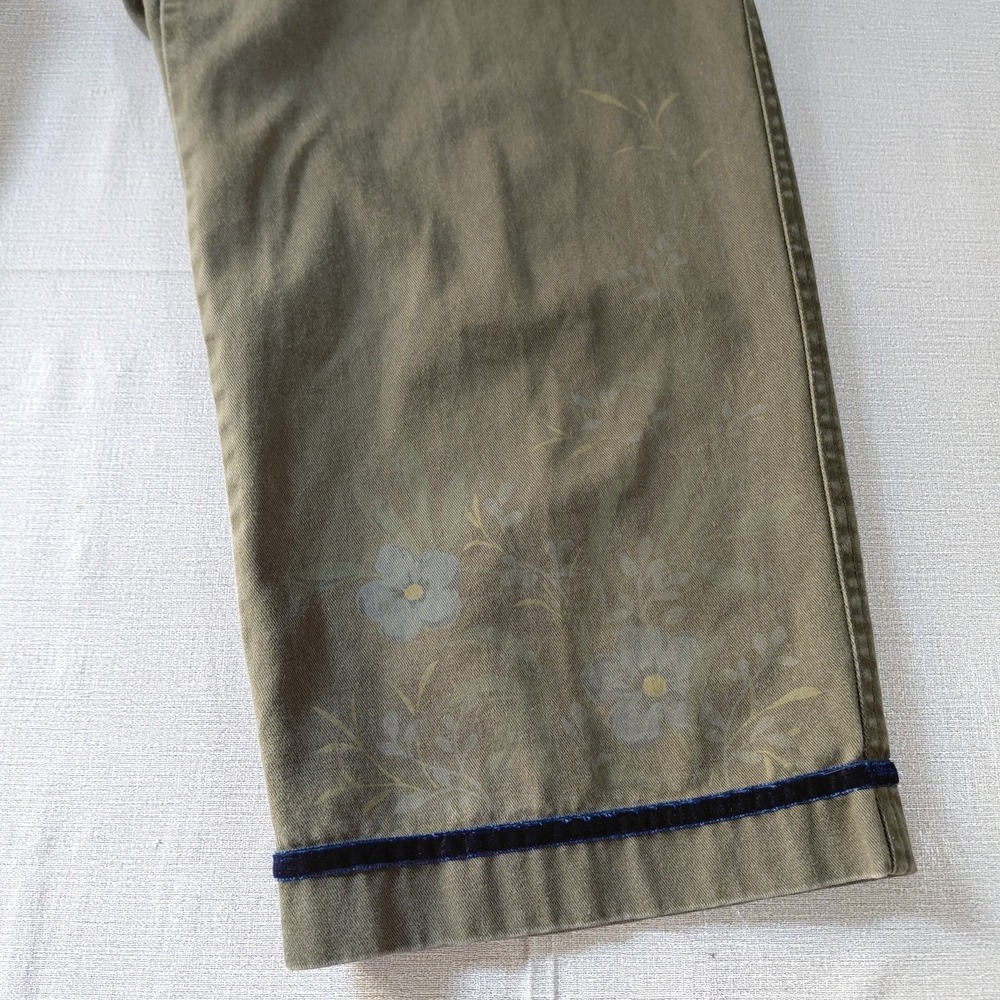 Vtg Y2k Gap Clean Cut Floral Embossed Cropped Pants Women's Sz 32 Green